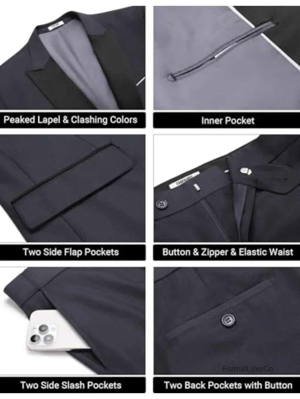 Men's 2 Piece Tuxedo Suit Set with Dress Pants & Bow Tie